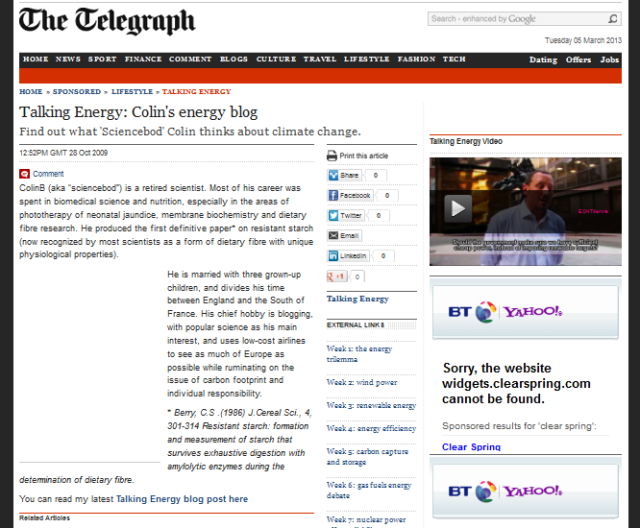 My Energy Blog in the Daily Telegraph, which ran for 10 weeks.