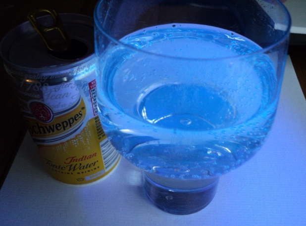 Glass of tonic water under uv